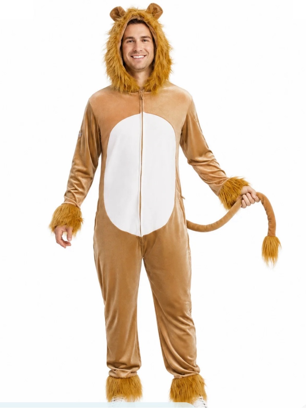 Tipsy Elves Tan and White Lion Onesie Costume with Hood and Tail